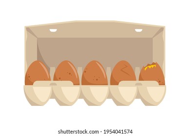 Huevos marrones frescos en la caja de papel. Huevos de pollo. Ilustración vectorial.