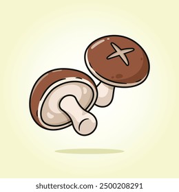 Fresh brown mushroom vegetable vector cartoon illustration. shiitake mushroom