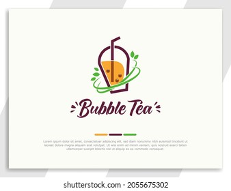 Fresh bubble tea logo with green leaves