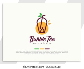 Fresh bubble tea logo with leaves