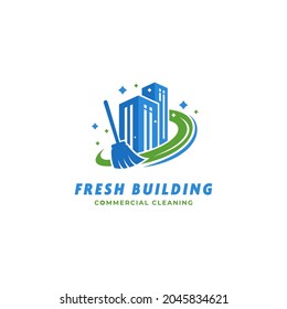 Fresh Building Commercial Building Cleaning Service Janitor Logo