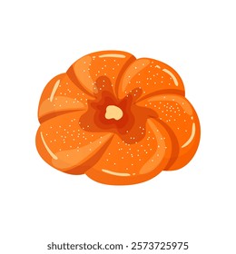 Fresh bun in flat design. Sweet round baking, breakfast baking menu. Vector illustration isolated.