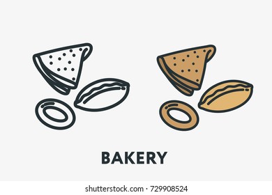 Fresh Buns Bread Bakery Dough Minimal Flat Line Outline Colorful and Stroke Icon Pictogram