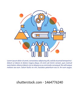 Fresh business development camp article page vector template. Brochure, magazine, booklet design element with linear icons and text boxes. Print design. Concept illustrations with text space