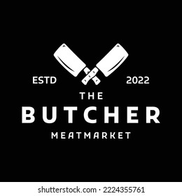 Fresh Butcher Shop Logo With Knife And Vintage Farm Animal Markings. Logos For Businesses, Restaurants, Labels, Stamps And Fresh Butcher Shops.