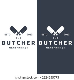 Fresh Butcher Shop Logo With Knife And Vintage Farm Animal Markings. Logos For Businesses, Restaurants, Labels, Stamps And Fresh Butcher Shops.