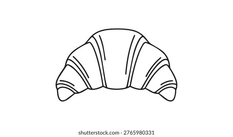 Fresh buttery croissant icon rendered as a minimalist black and white line art vector illustration for modern bakery design projects.