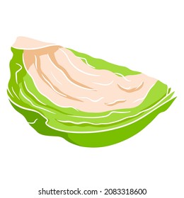 Fresh cabbage. Sliced cabbage roach. Ingredient for the kitchen. Cartoon style. Vector illustration for design and decoration.