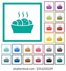 Fresh cake flat color icons with quadrant frames on white background