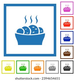 Fresh cake flat color icons in square frames on white background