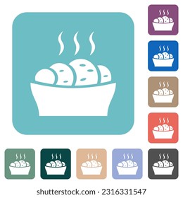 Fresh cake white flat icons on color rounded square backgrounds