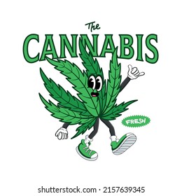 Fresh Cannabis Retro Cartoon Free Vector