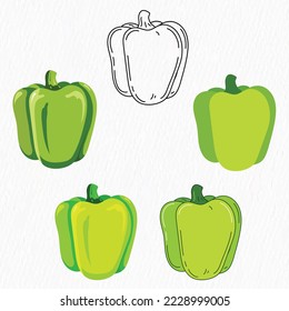 Fresh Capsicum vegetable hand drawn vector illustration. Vegetarian salad recipe design. vector illustration in flat style