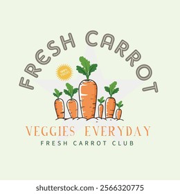 Fresh carrot artwork for t shirt print. Carrot vintage t-shirt design. Fresh carrot club. Carrot poster and other uses