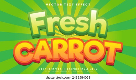 Plantilla de efecto de texto editable Fresh Carrot con estilo de juegos de dibujos animados cómic