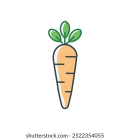 Fresh carrot illustration. Simple cartoon illustration of a fresh orange carrot with green leaves.