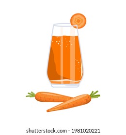 Fresh Carrot and Juice in Glass. Vegetable Smoothie Detox