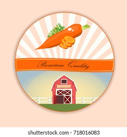 Fresh carrot label or sticker. Concept for farmers market, organic food, natural product design. Symbol for sauce product label or grocery store, shop and farm market design. Organic collection