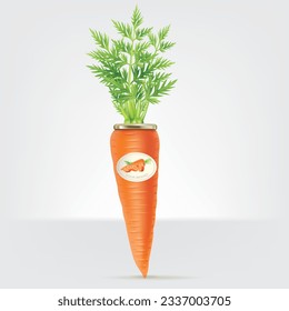 Fresh carrot packed in a carrot shaped bottle.