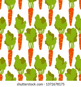 Fresh carrot seamless pattern on white background. Fresh vegetables. Vector illustration in flat style