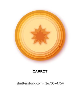 Fresh Carrot slice in paper cut style on white background. Orange Organic Vegetable. Healthe food.