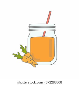 Fresh carrot Smoothie. Healthy Food. Vector Illustration EPS10. minimalistic black line style, can be used for banner or menu of detox bar