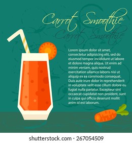 Fresh carrot smoothie for healthy life. Menu element for cafe or restaurant with energetic fresh drink. 