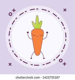 fresh carrot vegetable kawaii in frame circular