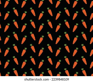 Fresh Carrot Vegetable seamless pattern. Delicious sweet carrots vector illustration. Food nature icon concept. Healthy fresh vegetable food carrot pattern background.