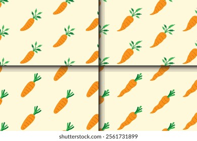 fresh carrot vegetables seamless pattern on yellow background for print on packaging, merchandise.  orange carrot vegetable summer pattern background. pattern of carrot organic foods background