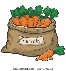 Fresh Carrots in a Brown Sack Vector Vegetable Illustration