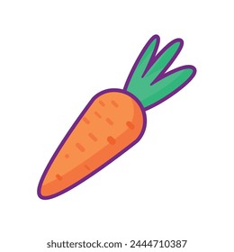 Fresh carrots, Easter bunny favorite food. Bright minimalistic illustration for design of festive Easter banner. Cartoon vector element in thin stroke isolated on white background