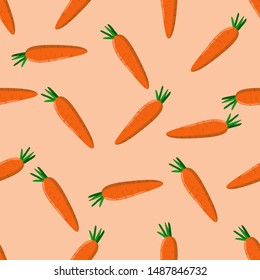 fresh carrots vegetable isolated on yellow background vector illustration seamless pattern