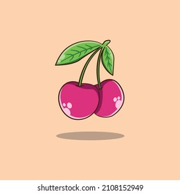 Fresh cartoon cherry element isolated vector illustration