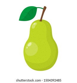 Fresh cartoon green pear fruit isolated on white background.  Whole tasty organic fruit. Vector illustration for any design.