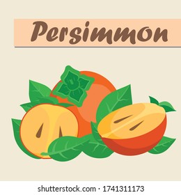 Fresh cartoon persimmon isolated on white background. Seamless vector pattern with ripe persimmon. 
