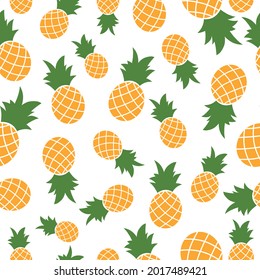 Fresh cartoon pineapples seamless pattern. Summer fruit pattern. Vector seamless pattern of pineapples illustrations on white background. Can be used for textile prints or website uses.