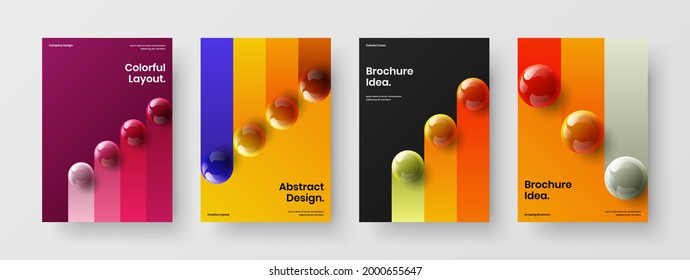 Fresh catalog cover A4 design vector template composition. Modern realistic balls placard layout collection.
