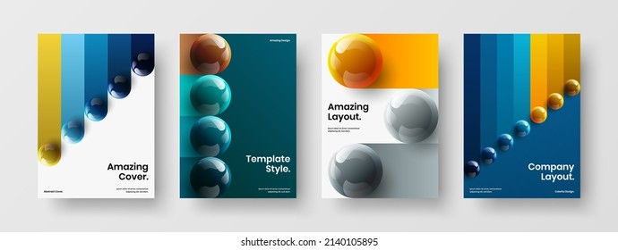 Fresh catalog cover design vector illustration set. Clean 3D spheres placard concept composition.