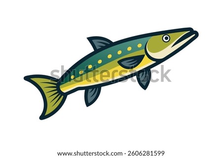  Fresh Caught Pike Fish on White Background Vector Illustration