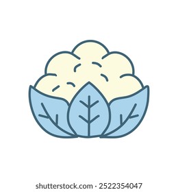 Fresh cauliflower illustration. Colorful cartoon illustration of a fresh cauliflower with leaves. Perfect for health, food, and cooking themes.