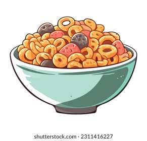 Cuencos de cereales frescos, icono de bocadillo de verano saludable aislado