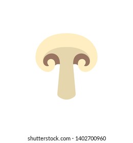 Fresh champignon isolated on white background. Mushroom icon for market, recipe design. Organic food. Cartoon style. Vector illustration for design.