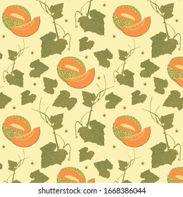 
Fresh and cheerful pattern where melon itself is combined with part of the plant. If you have not eaten a good melon sitting on the sand of the beach you have never had a summer.
