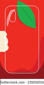 Fresh cheerful red bitten apple illustration with green leaf in flat style vector illustration for phone case print design CMYK mode