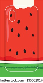 Fresh cheerful red bitten watermelon slice illustration with green rind in flat style vector illustration for phone case print design CMYK mode