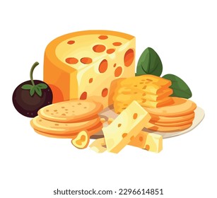 Fresh cheese on plate, healthy eating food icon isolated