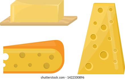fresh cheese variety italian dinner icon flat dairy food and milk camembert piece delicatessen gouda meal isolated sheese on white background vector illustration.