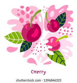 Fresh cherries berry berries fruits juice splash organic food juicy splatter cherry on abstract background vector hand drawn illustrations
