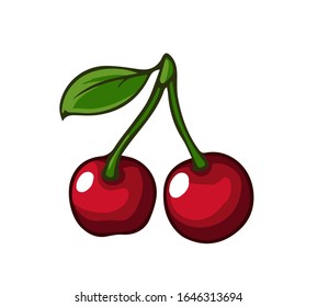 Fresh cherries. Cartoon vector icon isolated on white background.